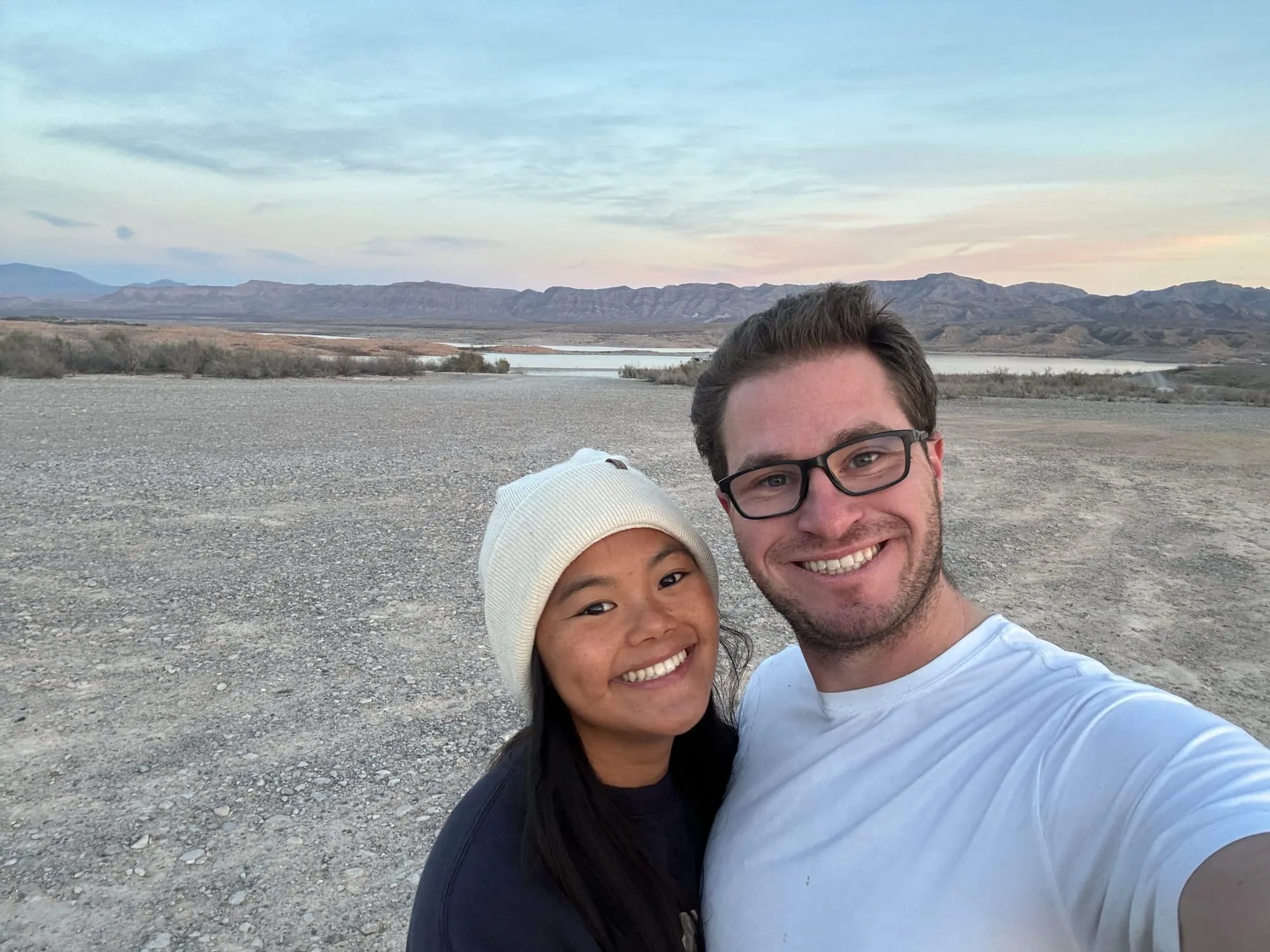 Selfie on a desert shoreline