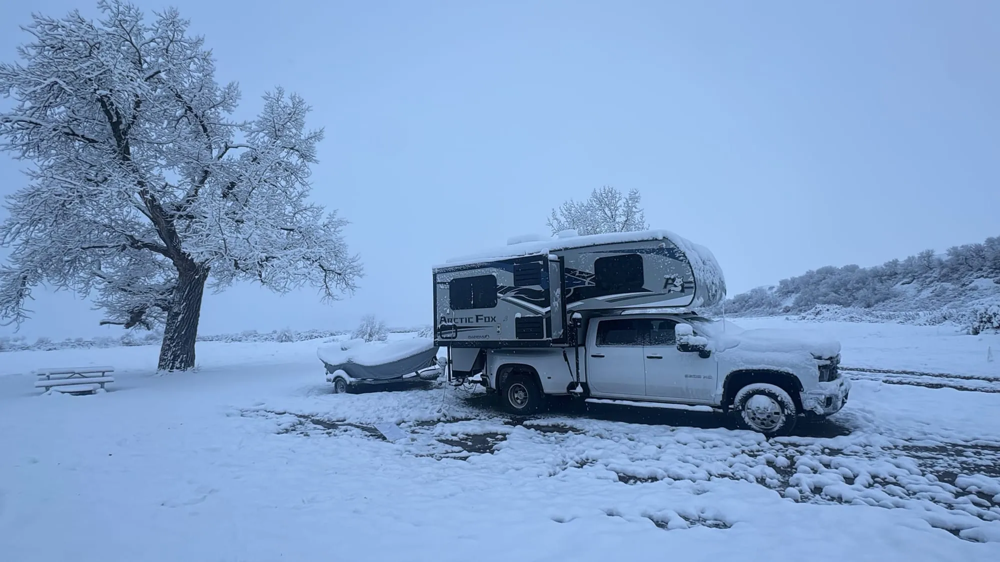 Camp under fresh snow