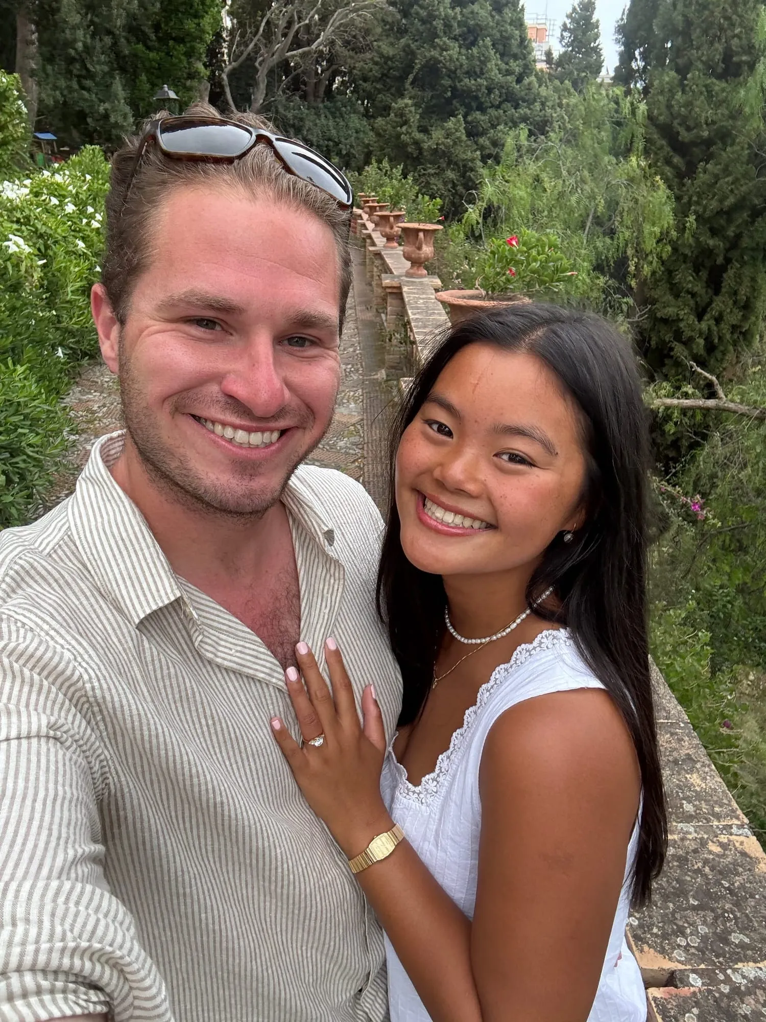 A selfie together on a garden terrace